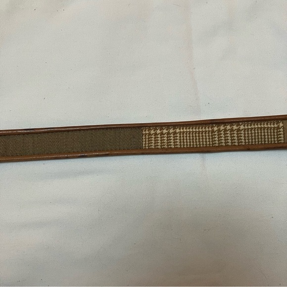 VTG Talbots Womens Sz. L Brown Leather Plaid Tweed Patchwork Belt Preppy - Picture 2 of 10